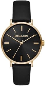 Michael Kors Women's Addyson Collection Wristwatch, 40 mm Case in Gold, Black Dial, 18 mm Black Leather Strap, Black and Gold, Elegant - Best Deal Finder