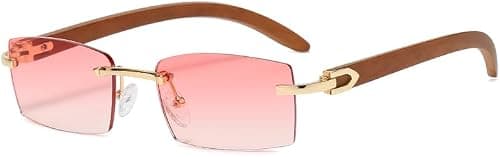 Frameless Sunglasses Rimless Women Fashion Sun Glasses with Imitation Wood Legs Blue Green Uv400 Lens Rectangle Sun Shades Men على Amazon.ae - متتبع الأسعار