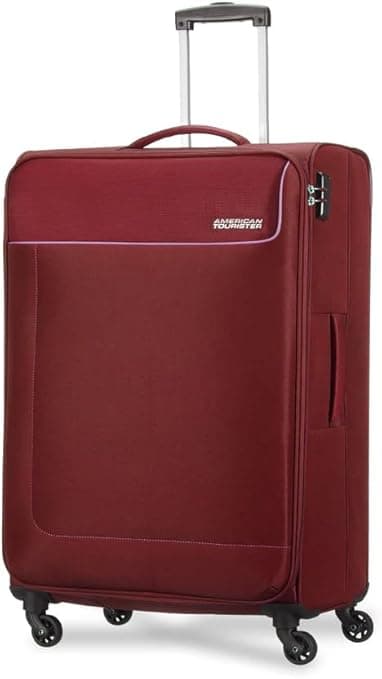 American Tourister Jamaica Suitcase, Check-In Size 69 cm / 25 inch, 4 Spinner Wheels, Soft Top, 100% Polyester, Maroon|TSA Lock|Expandable|Front Pocket Storage|Corner Guard - 3 Years Global Warranty on Amazon.ae - Price Tracker