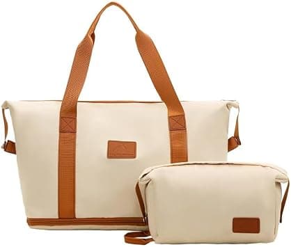 Trolley Sleeve Travel Bag，Waterproof Weekender Bag,Travel Duffel Bag，Dry Wet Separated Sports Duffel Bag，Airplane Friendly Carry On for Women&Men (Beige) on Amazon - Best Deal Finder