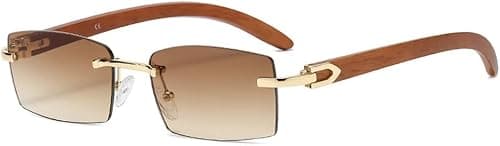 Frameless Sunglasses Rimless Women Fashion Sun Glasses with Imitation Wood Legs Blue Green Uv400 Lens Rectangle Sun Shades Men على Amazon.ae - متتبع الأسعار
