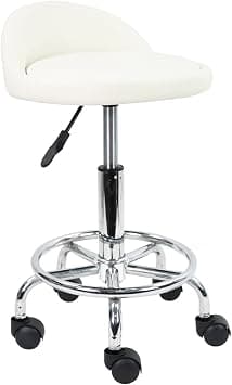 KKTONER PU Leather Round Rolling Stool with Foot Rest Height Adjustable Swivel Drafting Work SPA Task Chair with Wheels (White) on Amazon.ae - Price Tracker