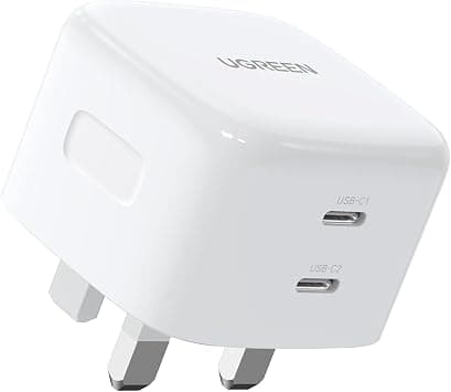 UGREEN PD 65W GaN Type C Charger, Dual Ports USB Laptop Wall Charging Plug Power Adapter Delivery (20W+45W) Compatible for Laptop HP, Lenovo, Dell, Macbook Air, iPhone 17 Pro Max, iPad-White | Compatible with Macbook Pro/Air, iPhone 17 Pro/Air/17/16/15/14, iPad Air/Mini, Galaxy S25/S24, Pixel 9, etc (White) على Amazon.ae - متتبع الأسعار