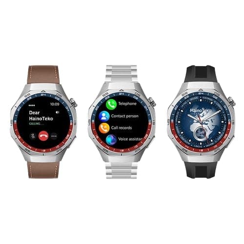 HainoTeko 25 Round Smartwatch with 3 pair strap chain, silicon, leather and wireless charger for mens and boy (Silver) on Amazon.ae - Price Tracker