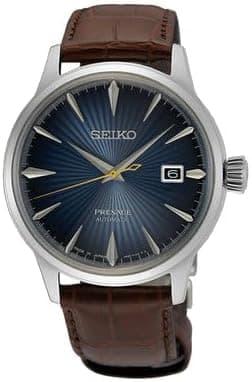 SEIKO SRPK15 Automatic Watch for Men - Presage Collection - Blue Patterned Dial with Stainless Steel Case and Leather Band - Water-Resistant 50M - Best Deal Finder