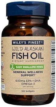 Wiley's Finest Wild Alaskan Fish Oil Easy Swallow Minis - Omega-3 Fish Oil Supplement for Adults and Kids - Double-Strength 630mg EPA and DHA Natural Supplement - 120 Mini Softgels (60 Servings) على Amazon.ae - متتبع الأسعار