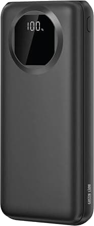 Green Lion Nairo 20000mAh Power Bank, Slim Portable Charger with Digital Display, Dual USB-A Output & Type-C Input, Flight Approved External Battery Pack for iPhone 17 Series - Black على Amazon.ae - متتبع الأسعار