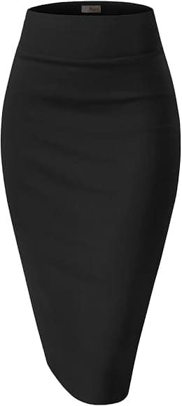 H&C Women Premium Nylon Ponte Stretch Office Pencil Skirt High Waist Made in The USA Below Knee - Best Deal Finder