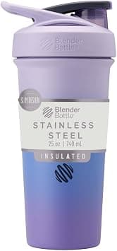 BlenderBottle Strada Sleek Shaker Cup Insulated Stainless Steel Water Bottle with Wire Whisk, 740ml, Lavender Ombre - Best Deal Finder