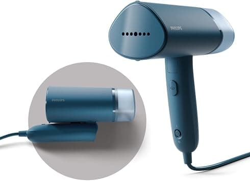 PHILIPS Handheld Garment Steamer STH3000/20 - Compact & Foldable, Convenient Vertical Steaming, 1000 Watt Quick Heat Up, up to 20g/min, Kills 99.9% Bacteria (Reno Blue), Small على Amazon.ae - متتبع الأسعار