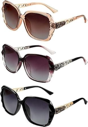 NALACAL 3 Pieces Women’s Polarized Oversized Sunglasses, Shiny Composite Frame with Vintage Rhinestones – UV Protection Classic Fashion Shades for Women, Black Frame with Gray Lens on Amazon.ae - Price Tracker