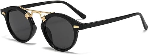 Vintage small round frame sunglasses | Black frame gold embellished sunglasses | UV protection UV400 | Lightweight and stylish unisex | A must-have for street photography for everyday wear on Amazon.ae - Price Tracker