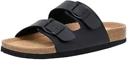 CUSHIONAIRE Lane Cork Footbed Sandals for Women – Comfortable Double Buckle Slip-On with Genuine Suede Footbed & Arch Support Slides for Women Footwear - Best Deal Finder