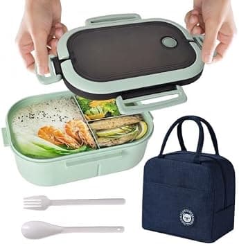 Lunch box with compartments, with thermal carrying bag and cutlery, microwave-safe lunch box, snack box for office, work, picnic, school على Amazon.ae - متتبع الأسعار