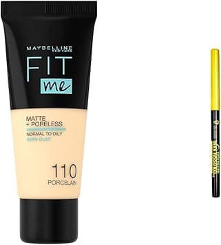 Maybelline New York Fit Me Matte And Poreless Foundation 110 Porcelain & Colossal Kajal Argan Oil Khol Eyeliner on Amazon.ae - Price Tracker