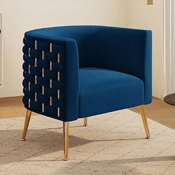 Modern Velvet Barrel Accent Chair, Comfy Wide Handmade Woven Bucket Arm Chair, Fluffy Tufted Upholstered Single Sofa Chair for Living Room, Bedroom, Office, Waiting Room(Navy) on Amazon.ae - Price Tracker