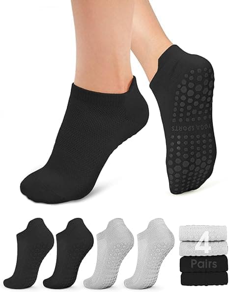 AMOSTBY Pilates Socks with Grips for Women,4 Pairs Non Slip Reformer Socks,Yoga Ankle Socks for Barre Ballet Workout Hospital on Amazon.ae - Price Tracker