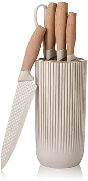 5 Piece Kitchen Knife Set with Block – Professional Stainless Steel Chef Knives with Ergonomic Wooden Handles & Modern Storage Holder – For Home & Restaurant Use (Cream) on Amazon.ae - Price Tracker