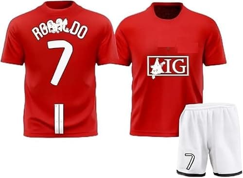 Men’s Football Jersey Set No. 7 Ronaldo Style – Red Short Sleeve T-Shirt & Black Shorts Sports Kit for Training & Casual Wear على Amazon.ae - متتبع الأسعار