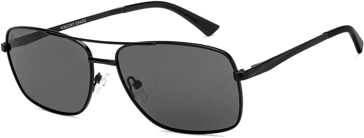 Vincent Chase By Lenskart | Black Gray Full Rim Rectangular | The Metal Edit | Branded Latest and Stylish Sunglasses | Polarized and 100% UV Protection (UV 400) | Men &amp; Women | Large | VC S10802 on Amazon.ae - Price Tracker