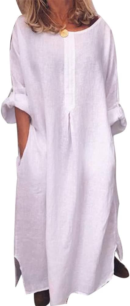 Casual Women Solid Color Oversize Maxi Cotton Linen Long Shirt Dress Oversize Maxi Cotton Linen Long Shirt Dress on Amazon.ae - Price Tracker