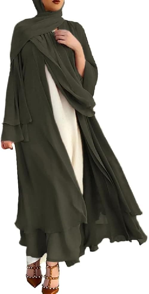 IWEMEK Women Chiffon Muslim Dress Middle East Arabian Robe Islamic Open Front Abaya Long Sleeve Flowy Maxi Cardigan Dress on Amazon.sa - Price Tracker