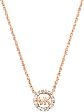 Michael Kors Women's Premium Kors MK Rose Gold-Tone Sterling Silver Logo Pendant Necklace, MKC1726CZ791 - Best Deal Finder