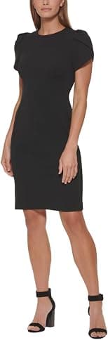 Calvin Klein Women's Tulip Short Sleeve Scuba Crepe Mini Dress Dress - Best Deal Finder