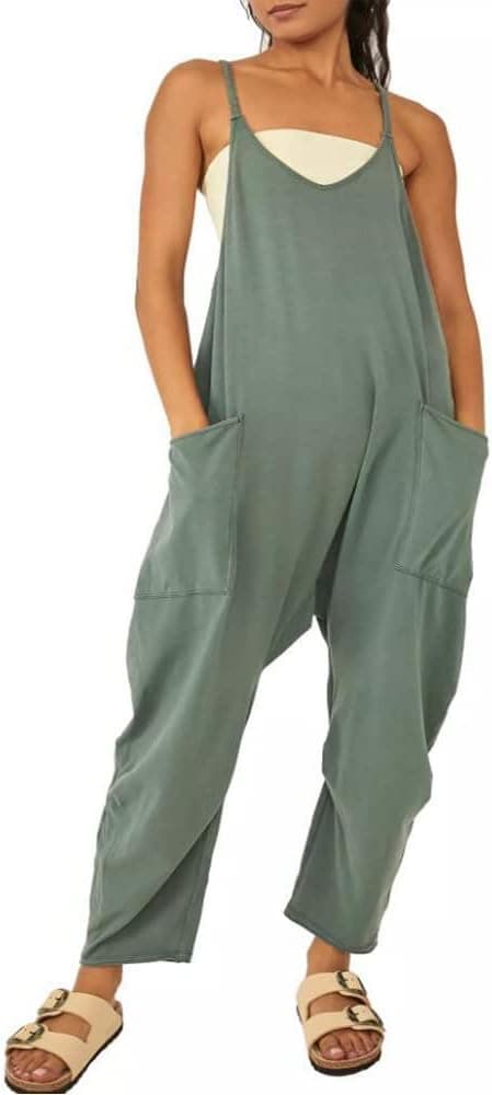 Newffr Womens V Neck Overalls Jumpsuit Summer Casual Maternity Spaghetti Strap Long Pants Romper on Amazon.ae - Price Tracker