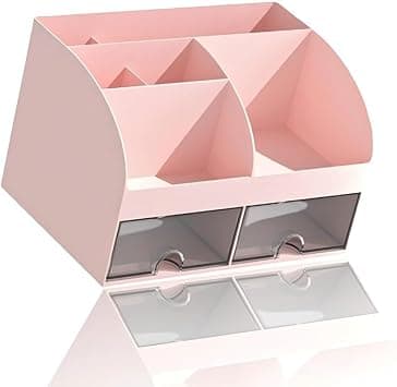 Pink 6-Compartment Desk Organizer with 2 Drawers – Plastic Desktop Storage for Makeup, Pens, Office & School Supplies on Amazon.ae - Price Tracker