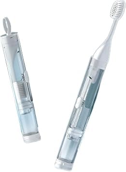 ALMEKAQUZ Folding Toothbrush Portable Travel Set With Built-in Toothpaste Container, Soft Bristled Brush for Camping, School, Business (White) - Best Deal Finder