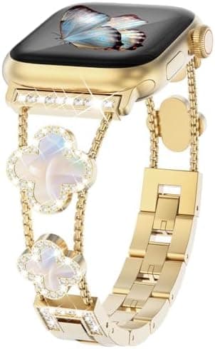 YOOJ® Bling Band for Apple Watch Bands Women Series, Bling Diamond Band Compatible with Apple Watch Bands for Women 40mm 41mm 38mm 42mm Series 11 10 9 8 7 6 5 4 SE 3 2 1 (A-Gold/White) على Amazon.ae - متتبع الأسعار