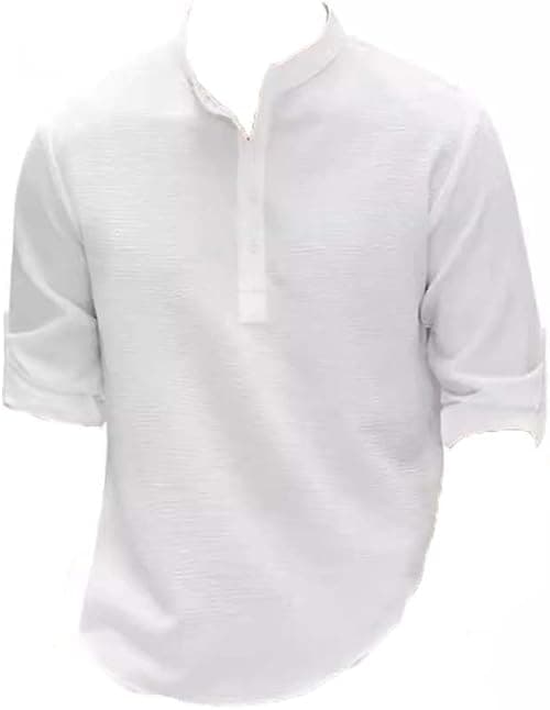 Men's Cotton Linen Shirt Casual Long Sleeve Henley Hippie T Shirts Summer Fashion Beach Tops Slim Fit Basic Button Up Shirts Lightweight Solid Color Banded Collar Shirt Typical Holiday Sports Tops, XL on Amazon.ae - Price Tracker