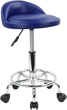 KKTONER PU Leather Round Rolling Stool with Foot Rest Height Adjustable Swivel Drafting Work SPA Task Chair with Wheels (Blue) on Amazon.ae - Price Tracker