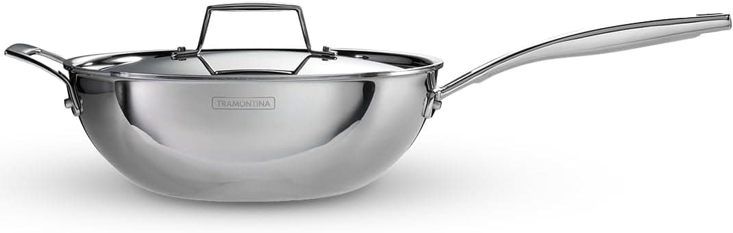 TRAMONTINA Aeion Triply 26cm / 3.7 L Wok with SS304 Lid Stir-Fry | Saute | Noodles | Fried Rice | Induction Friendly | Stay Cool Handle | NSF Certified | 10 Year Warranty على Amazon.ae - متتبع الأسعار