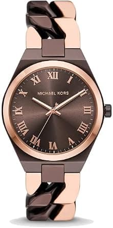 Michael Kors Lennox Three-Hand Stainless Steel Wrist Watch for Women, 37 mm Case Diameter, Chocolate/Rose Gold على Amazon.ae - متتبع الأسعار