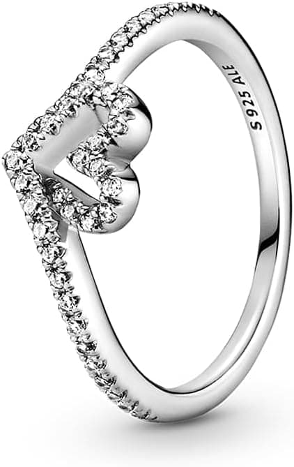 Pandora Sparkling Heart & Wishbone sterling silver ring with clear cubic zirconia on Amazon.ae - Price Tracker