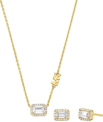 Michael Kors Premium Women's Gold-Tone Sterling Silver Necklace and Earring, MKC1759CZSET - Best Deal Finder