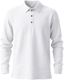 Men’s Linen Shirts Long Sleeve Polo Shirt Casual Summer Classic T Shirts - Best Deal Finder
