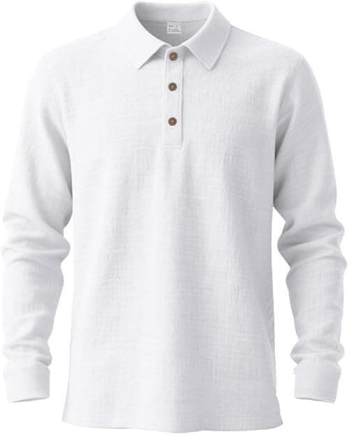 Men’s Linen Shirts Long Sleeve Polo Shirt Casual Summer Classic T Shirts on Amazon.ae - Price Tracker