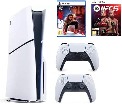 Sony PlayStation 5 Slim Disc with Extra Dualsense White Controller and UFC 5 + WWE 2K25 - International Version on Amazon.ae - Price Tracker