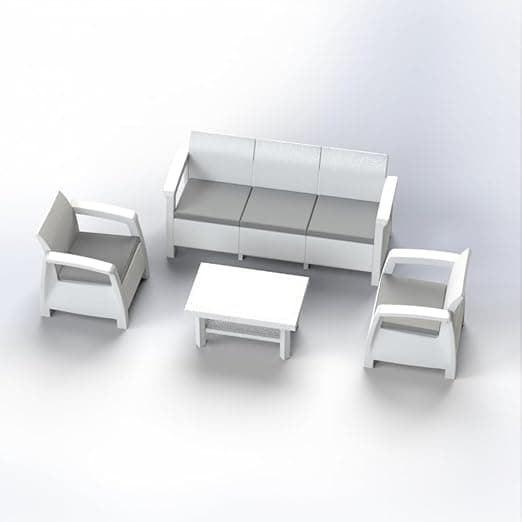 Outdoor Sofa Set | 5-Seater | Durable Plastic Rattan | Lightweight & Portable | Coffee Table Included (White-Grey) on Amazon.ae - Price Tracker