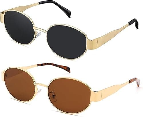 MAKINGTEC Retro Oval Sunglasses for Women Men, 90s Wide Narrow Round Trendy Designer Trendy Sun Glasses Classic Shades UV400 Protection on Amazon.ae - Price Tracker