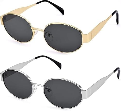MAKINGTEC Retro Oval Sunglasses for Women Men, 90s Wide Narrow Round Trendy Designer Trendy Sun Glasses Classic Shades UV400 Protection on Amazon.ae - Price Tracker