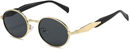 Retro Oval Gold Sunglasses for Women and Men | Small Round Vintage 90s Style | Metal Frame UV400 Protection - Best Deal Finder
