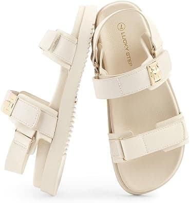 LUCKY STEP Women's Flat Sandals Casual Open Toe Beach Sandals Adjustable Double Strap Summer Sandals on Amazon.ae - Price Tracker