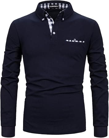 Mens Polo Shirts Long Sleeve Casual Plaid Collar Golf Shirt for Men Slim Fit Cotton Polo T Shirts Top on Amazon.ae - Price Tracker