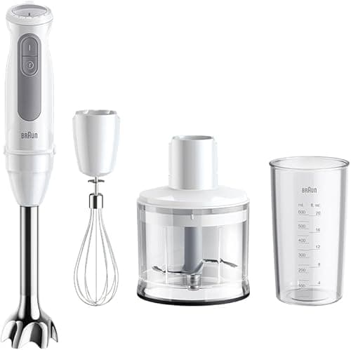 Braun MultiQuick 5 Hand Blender 1000W with Beaker, 500ml Chopper, Whisk, PowerBell VPlus, 21 Speeds, SplashControl for Chopping, Masala Grinding, Chutney, Puree, Smoothie, Soup, Shake MQ50236M on Amazon.ae - Price Tracker