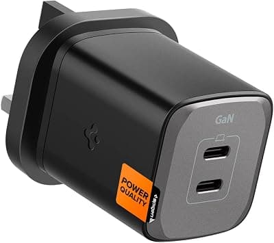 Spigen 65W Dual USB C 2 Ports Wall Charger GaN III Tech PD 3.0 PPS Ultra Fast Charging Adapter for iPhone 17 16 15 14 13 12 Pro Max Pixel 10 Samsung Galaxy S26 Ultra - Black on Amazon.ae - Price Tracker
