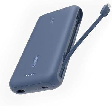 Belkin Portable Charger, Power Bank with Integrated Cable 20K PD 30W - Fast Charging USB-C Power Delivery, Portable Charger for iPhone 17 Series, iPad Pro, Galaxy S25 Series, and More - Blue - Amazon.ae Price Tracker